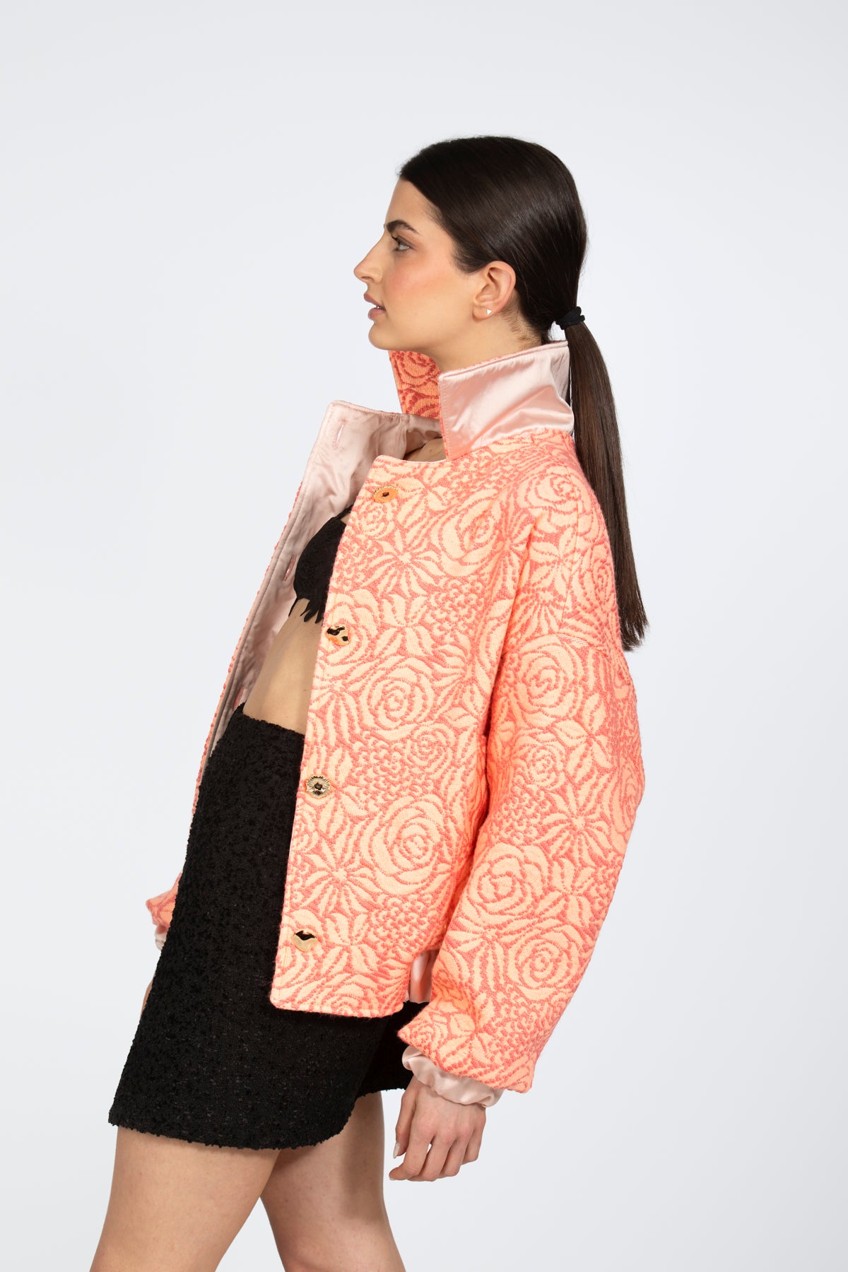 Bomber Jacquard detalles en 3D,Tweed estampado, mezcla con seda pura, lado - Kūpa