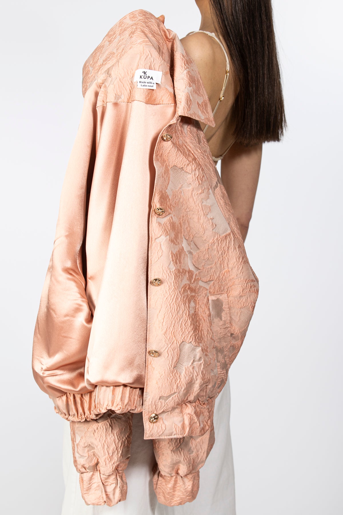 Bomber en jacquard brocado en rosa texturizado, forro - Kūpa