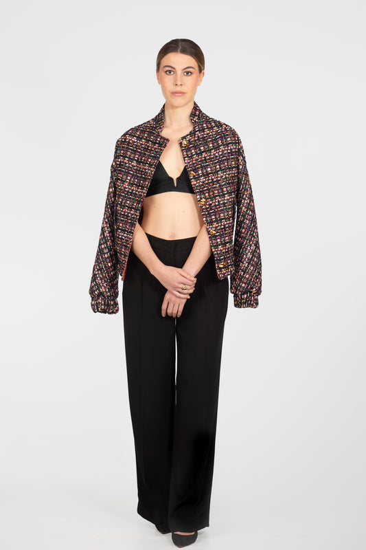 Bomber tweed con hilos multicolor. Corte recto con cuello redondo - Kūpa