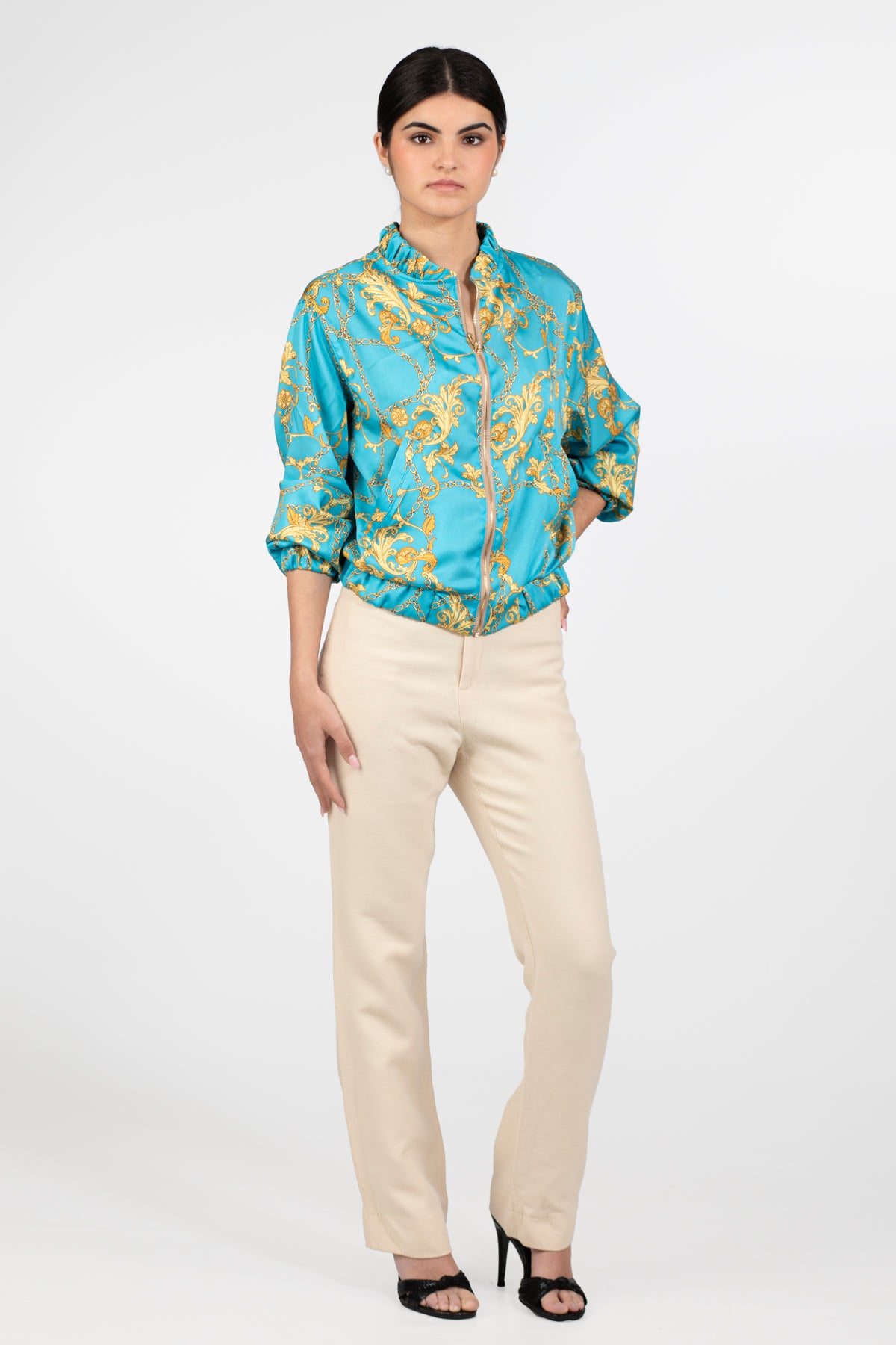 Seda azul celeste con estampado dorado - Kūpa